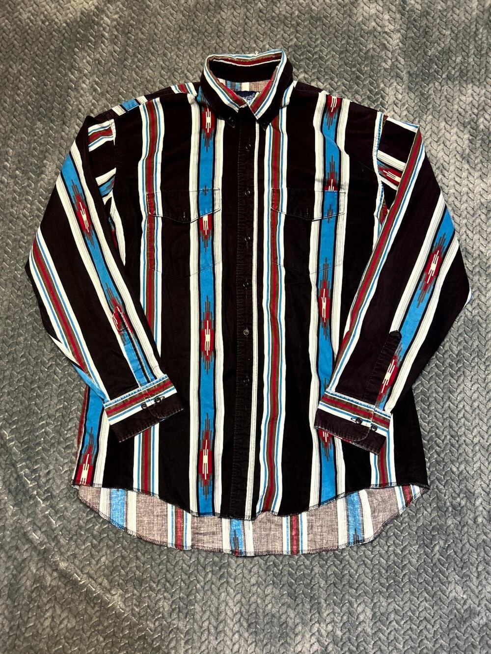 VTG Wrangler Brushpopper Western Dress Shirt Mens XL 17.5-35 Multicolor Striped